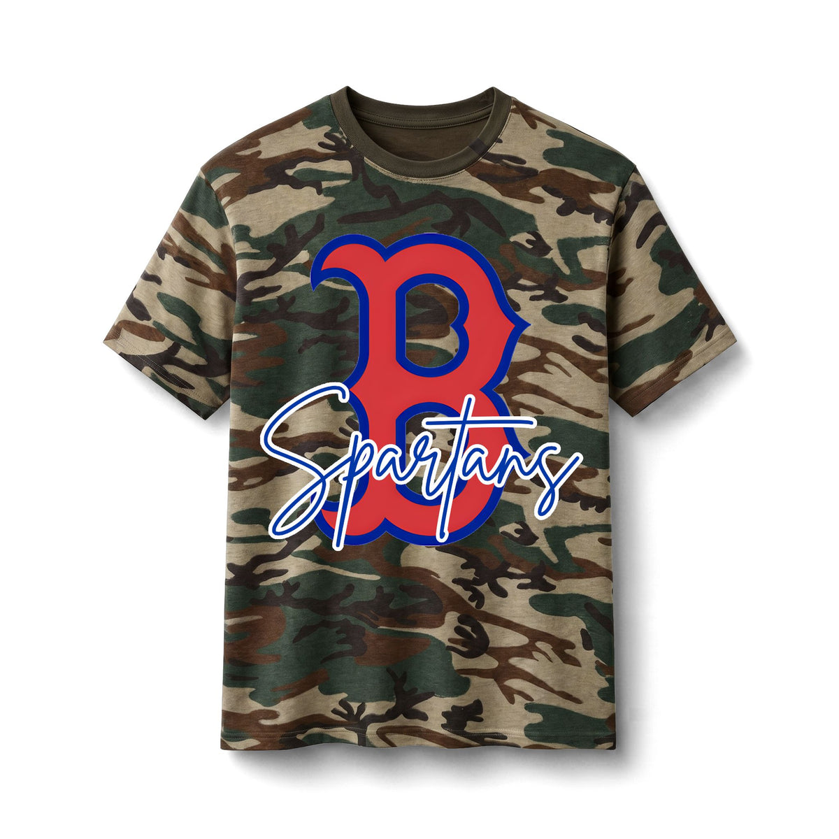 Bixby Spartans Camo Spartans - Script Logo Cotton Military Print Tee