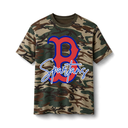 Bixby Spartans Camo Spartans - Script Logo Cotton Military Print Tee