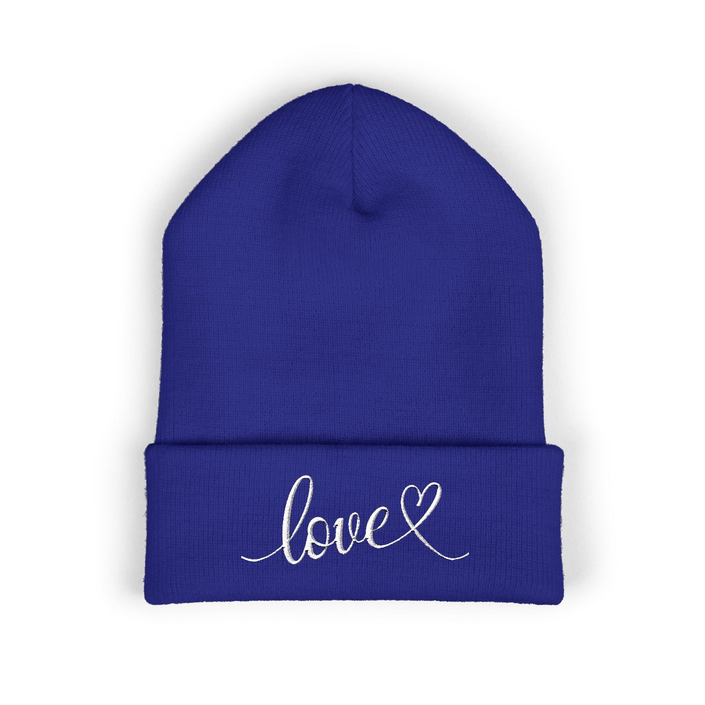 Embroidered Love Cuffed Beanie Cozy Knit Hat with Heart Script