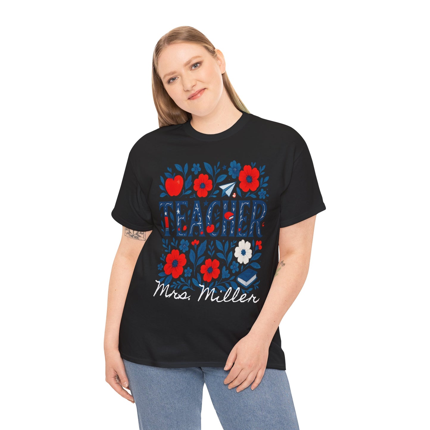 Floral Teacher Personalized Spartan Gildan Tee