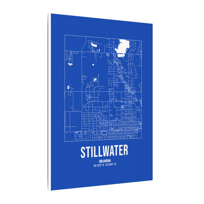 Stillwater Street Map Canvas, White on Royal Blue