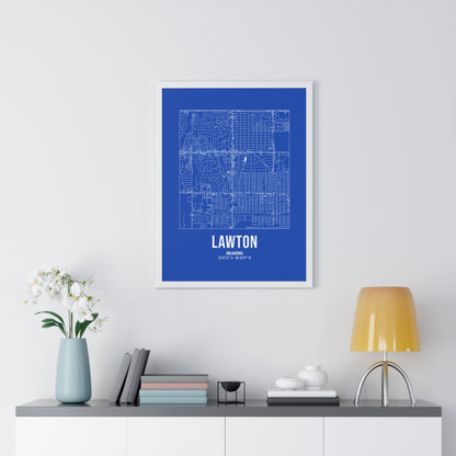 Lawton Street Map Framed Print, White on Royal Blue