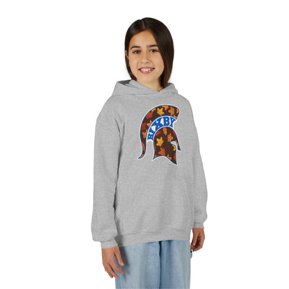 Bixby Spartans Fall Leaves Helmet Youth Hoodie – Kids Autumn Game Day Hoodie