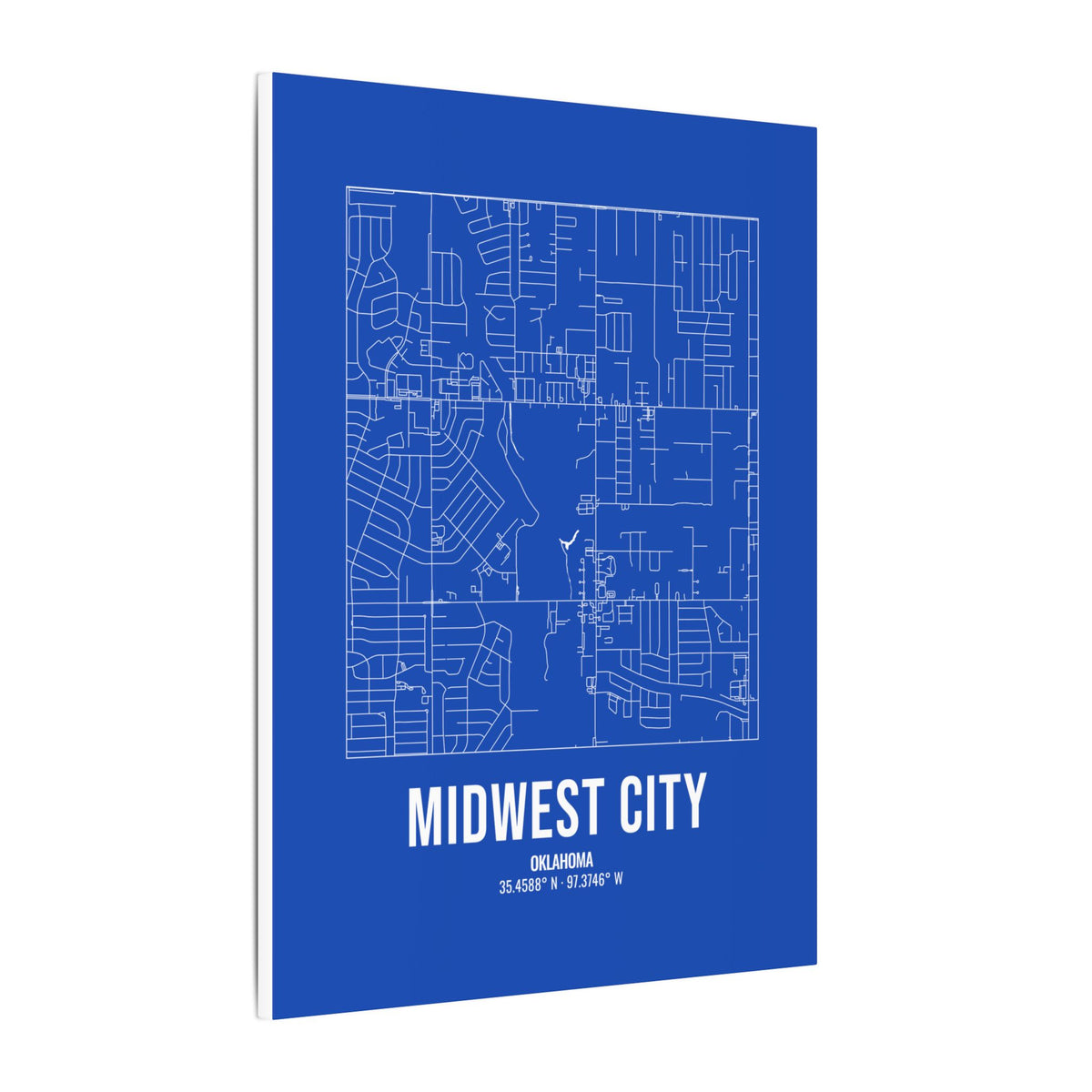 Midwest City Street Map Canvas, White on Royal Blue