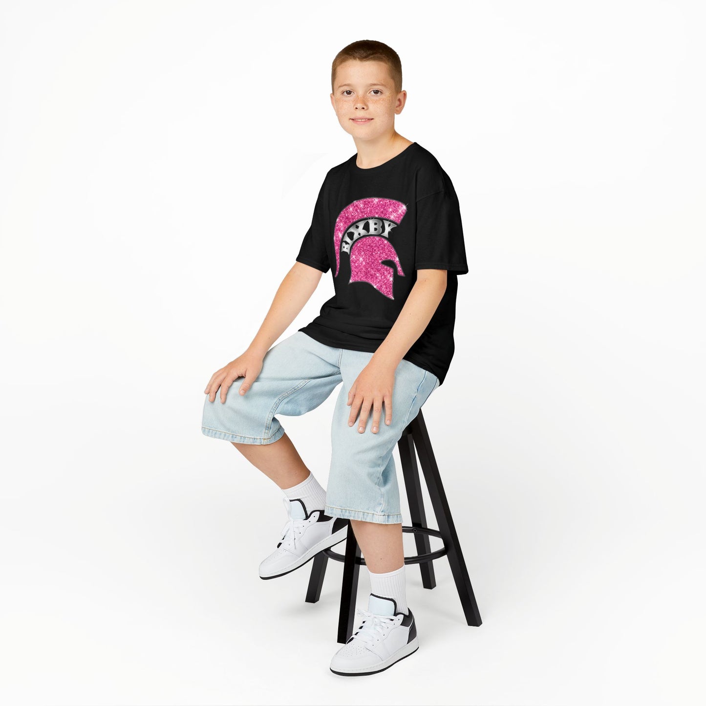 Bixby Spartan Pink Helmet Bling Youth Gildan Tee