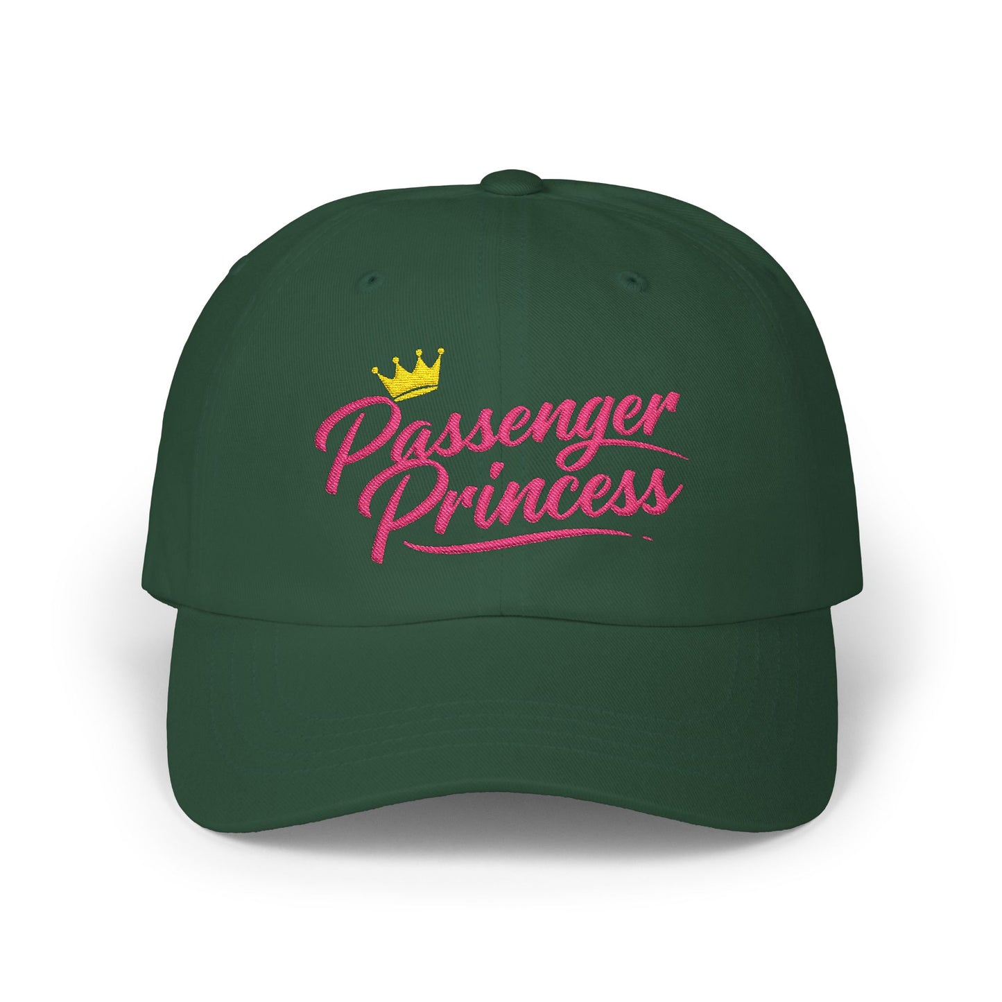 Passenger Princess Dad Cap – Embroidered White Baseball Hat with Pink Script and Crown