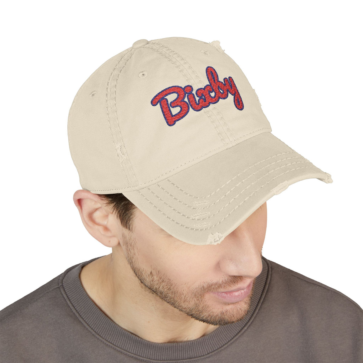 Bixby Spartans Distressed Dad Hat, Embroidered Red Script Bixby