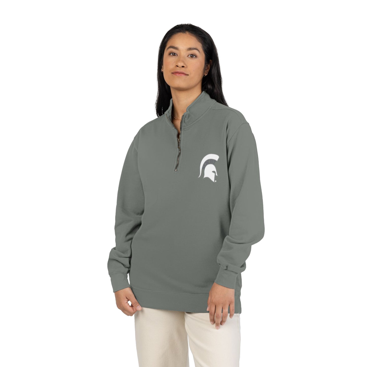 Spartan White Helmet Quarter-Zip Comfort Colors Pullover
