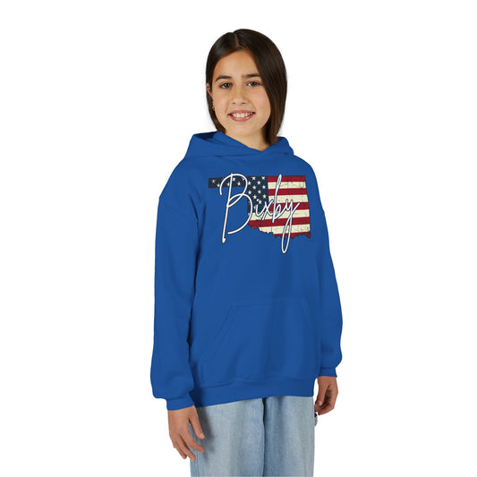 Oklahoma Flag Bixby Script Youth Hoodie