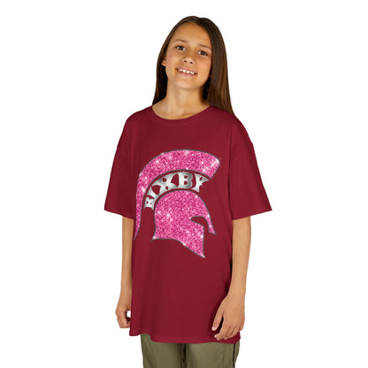 Bixby Spartan Pink Helmet Bling Youth Gildan Tee