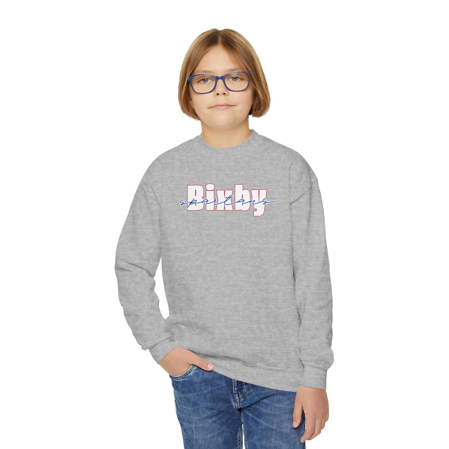 Bixby Spartans Cursive Youth Gildan Sweatshirt