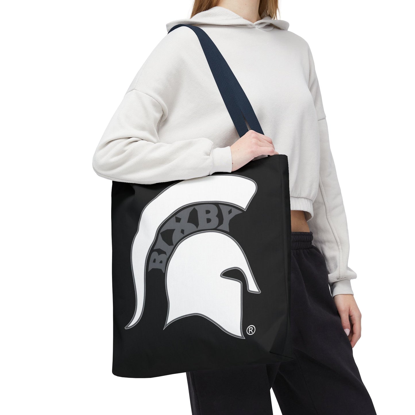 Bixby Spartans White Logo Black Polyester Tote Bag