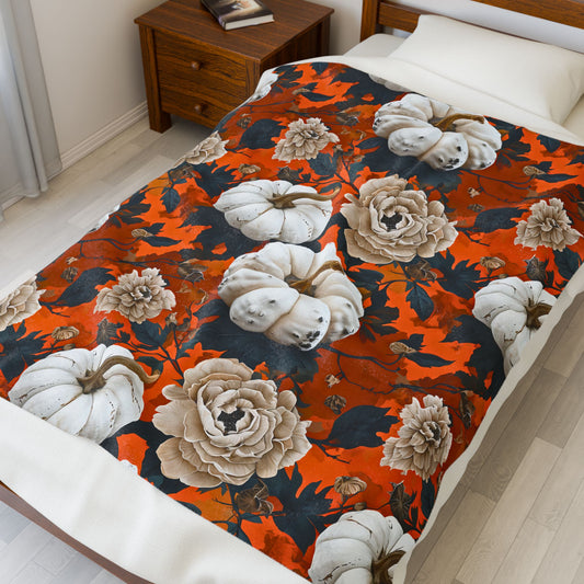Pumpkin Floral Blast Velveteen Plush Blanket