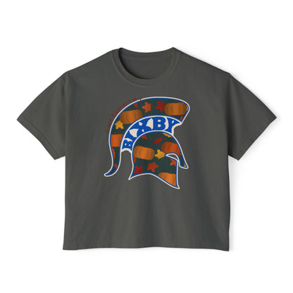 Bixby Spartans East Elementary Pumpkin Patch Helmet Women's Boxy Tee – Fall Mom Shirt