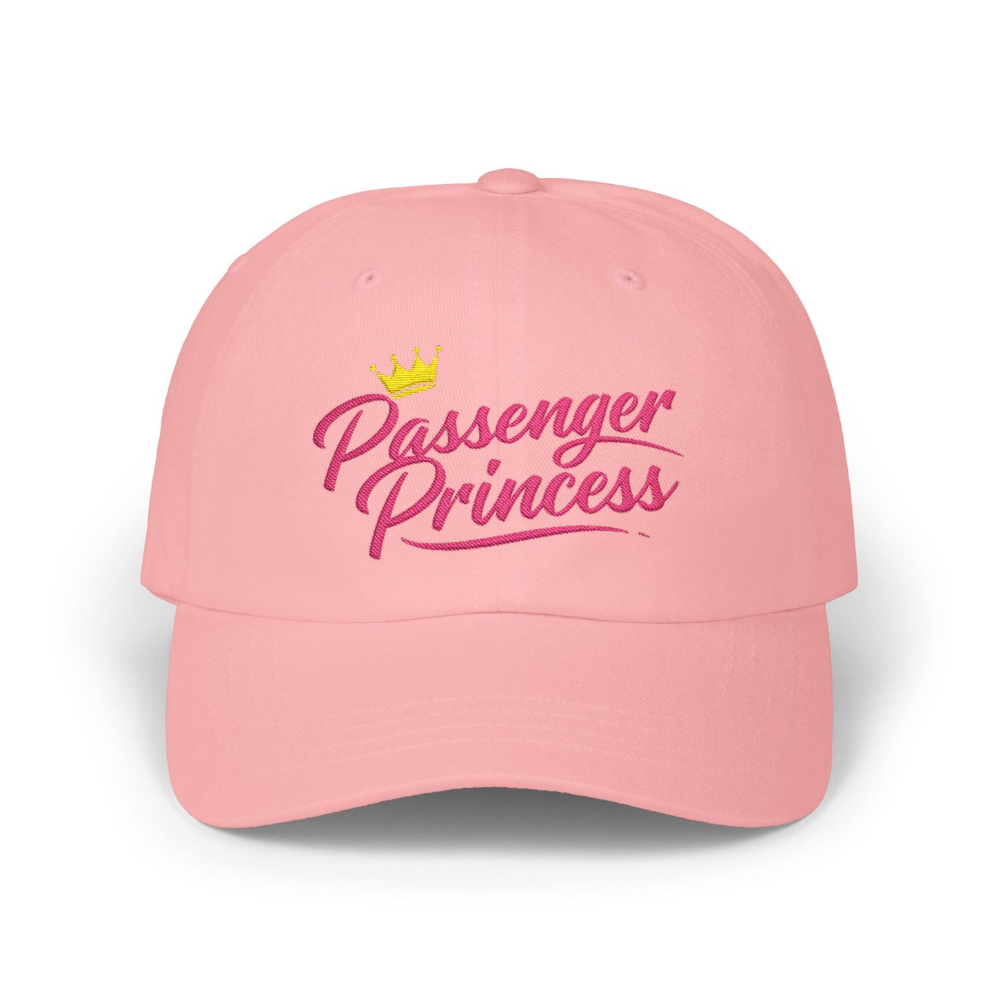 Passenger Princess Dad Cap – Embroidered White Baseball Hat with Pink Script and Crown