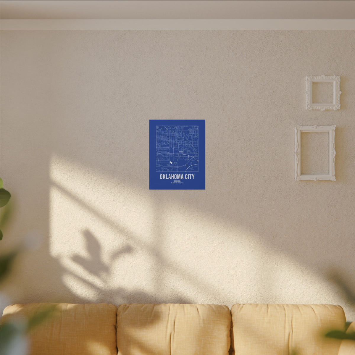Oklahoma City Street Map Canvas, White on Royal Blue