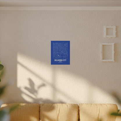 Oklahoma City Street Map Canvas, White on Royal Blue