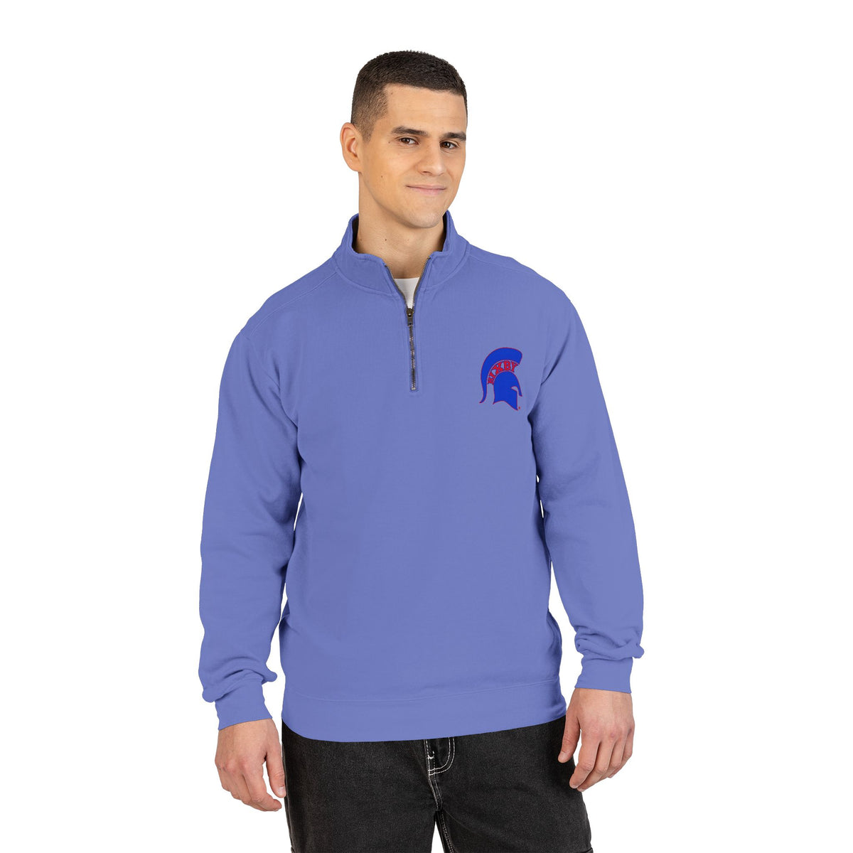 Bixby Spartans Blue Helmet Quarter-Zip Pullover Comfort Colors Tee