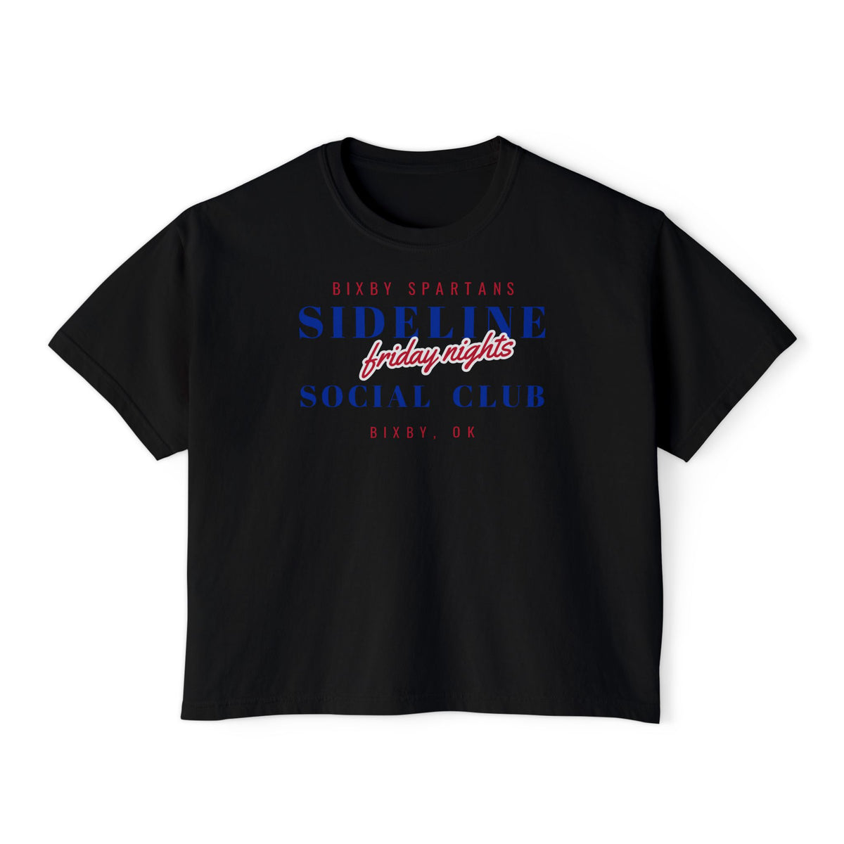Bixby Spartans Sideline Social Club Friday Nights Women's Boxy Tee – Football Mom Shirt