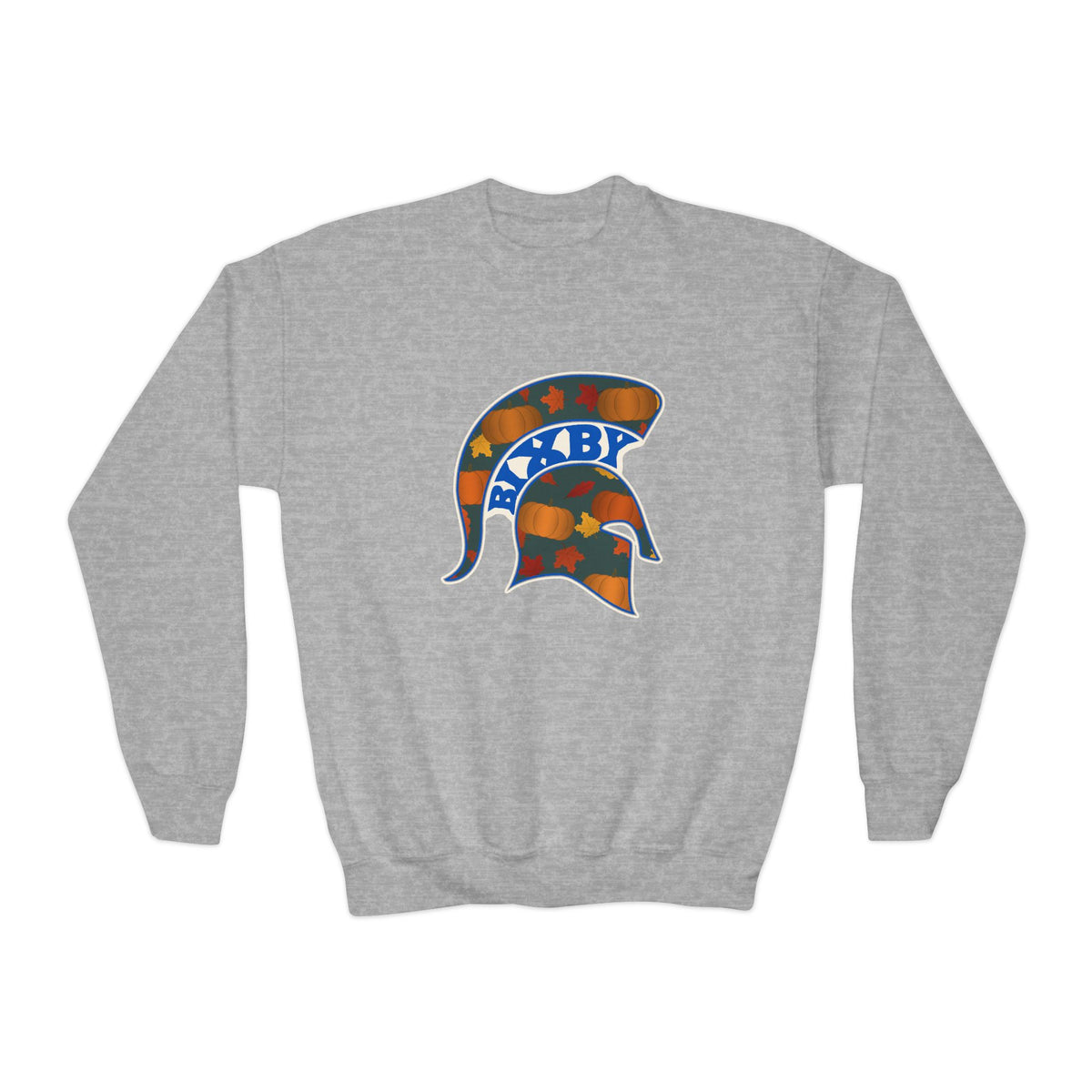 Bixby Spartans Pumpkin Patch Helmet Youth Sweatshirt – Kids Fall Crewneck