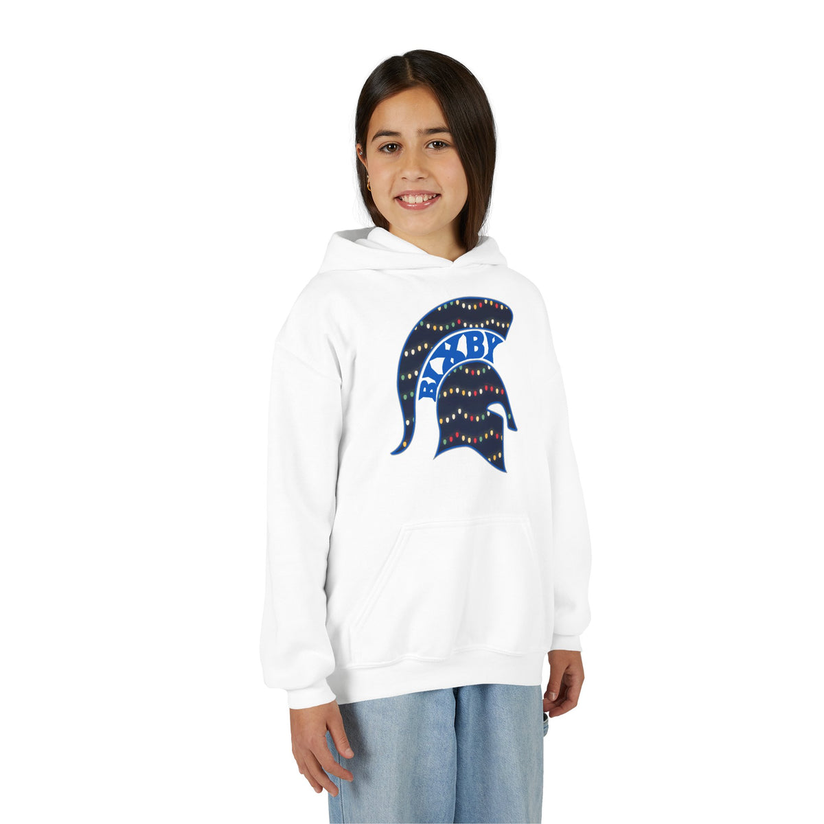 Bixby Spartans Christmas Lights Helmet Youth Hoodie, Kids Holiday