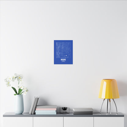 Moore Street Map Canvas, White on Royal Blue