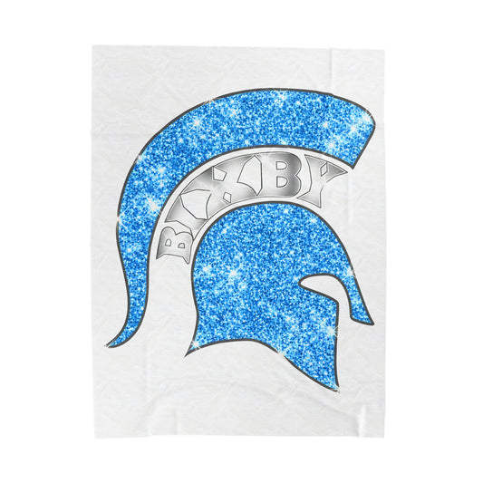 Spartan Blue Bling Logo Velveteen Plush Blanket