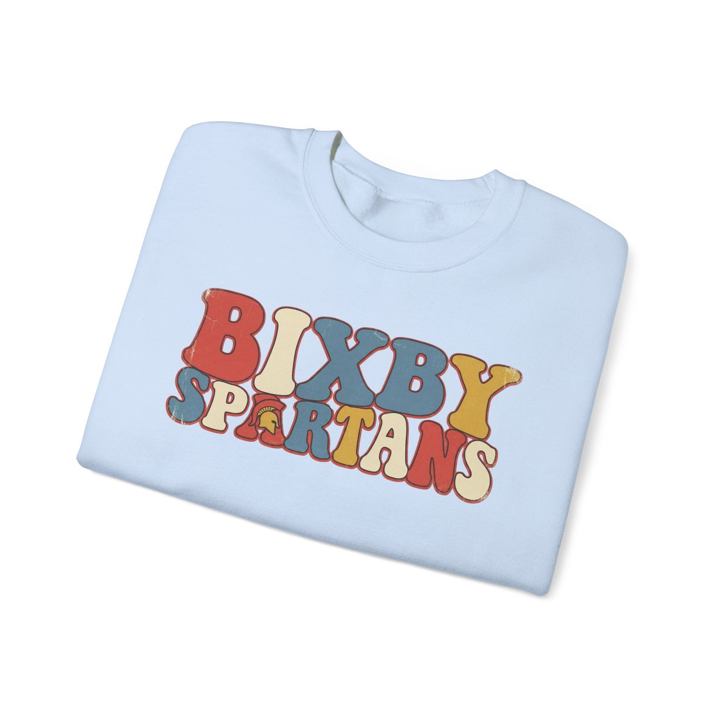 Bixby Spartans Retro 70's Vibe Distressed Print Gildan Sweatshirt