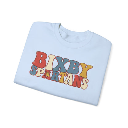 Bixby Spartans Retro 70's Vibe Distressed Print Gildan Sweatshirt