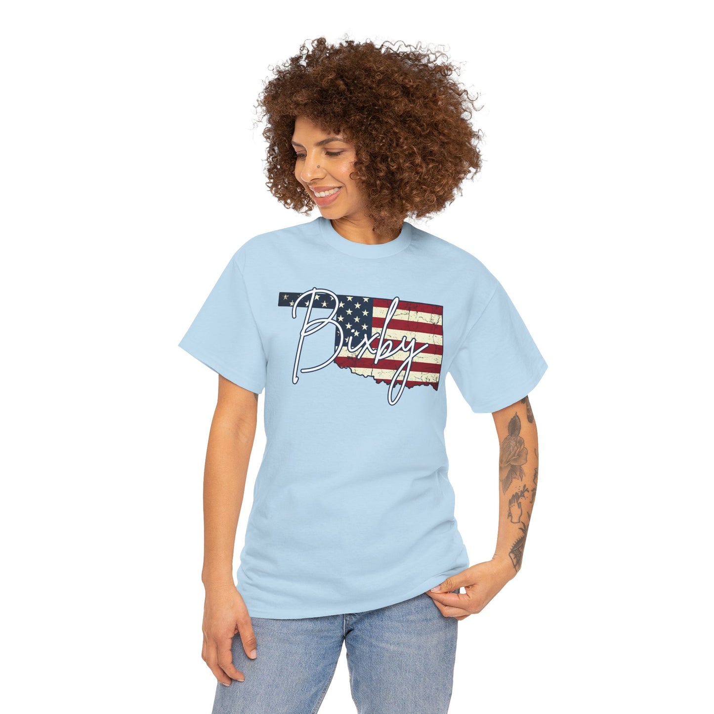 Oklahoma Flag Bixby Script Gildan Tee