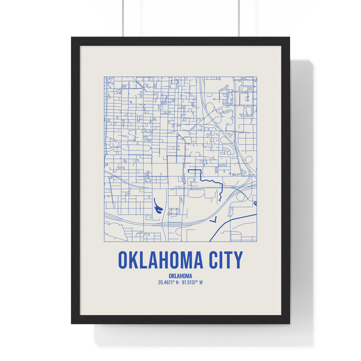 Oklahoma City Street Map Framed Print, Royal Blue on Cream