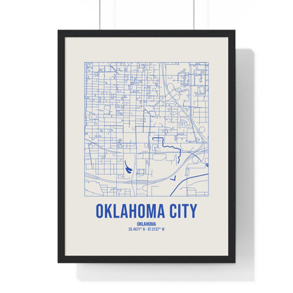Oklahoma City Street Map Framed Print, Royal Blue on Cream