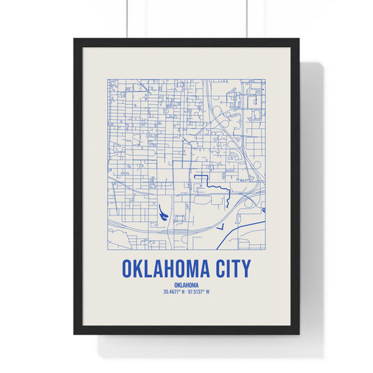 Oklahoma City Street Map Framed Print, Royal Blue on Cream