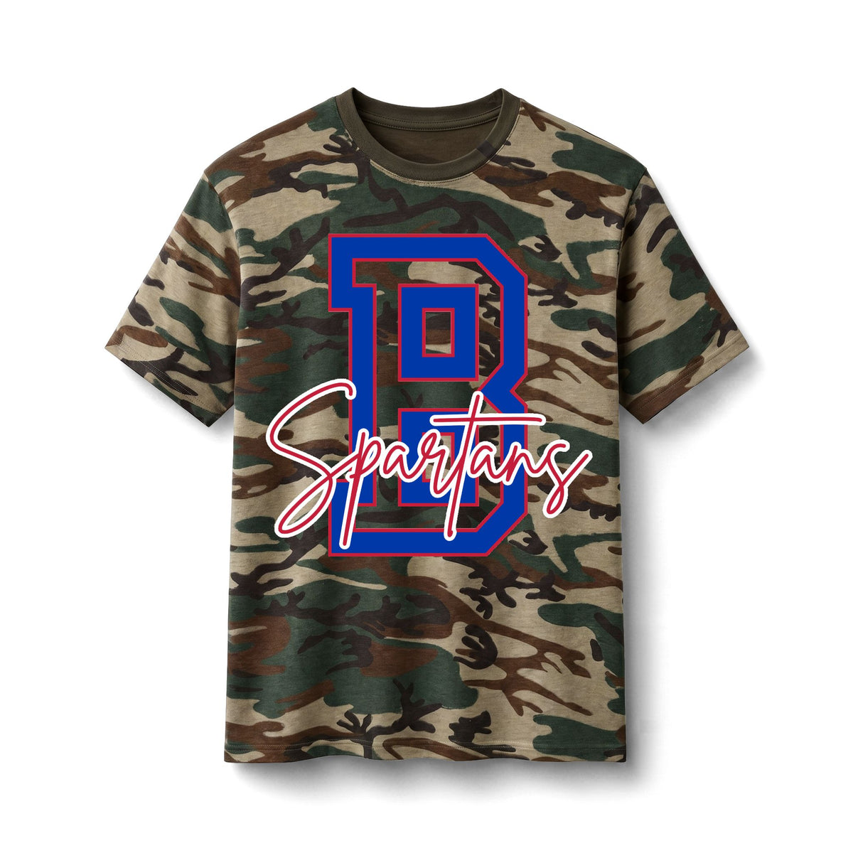 Bixby Spartans Camo Spartans - Bold 'B' School Spirit Cotton T‑ Tee