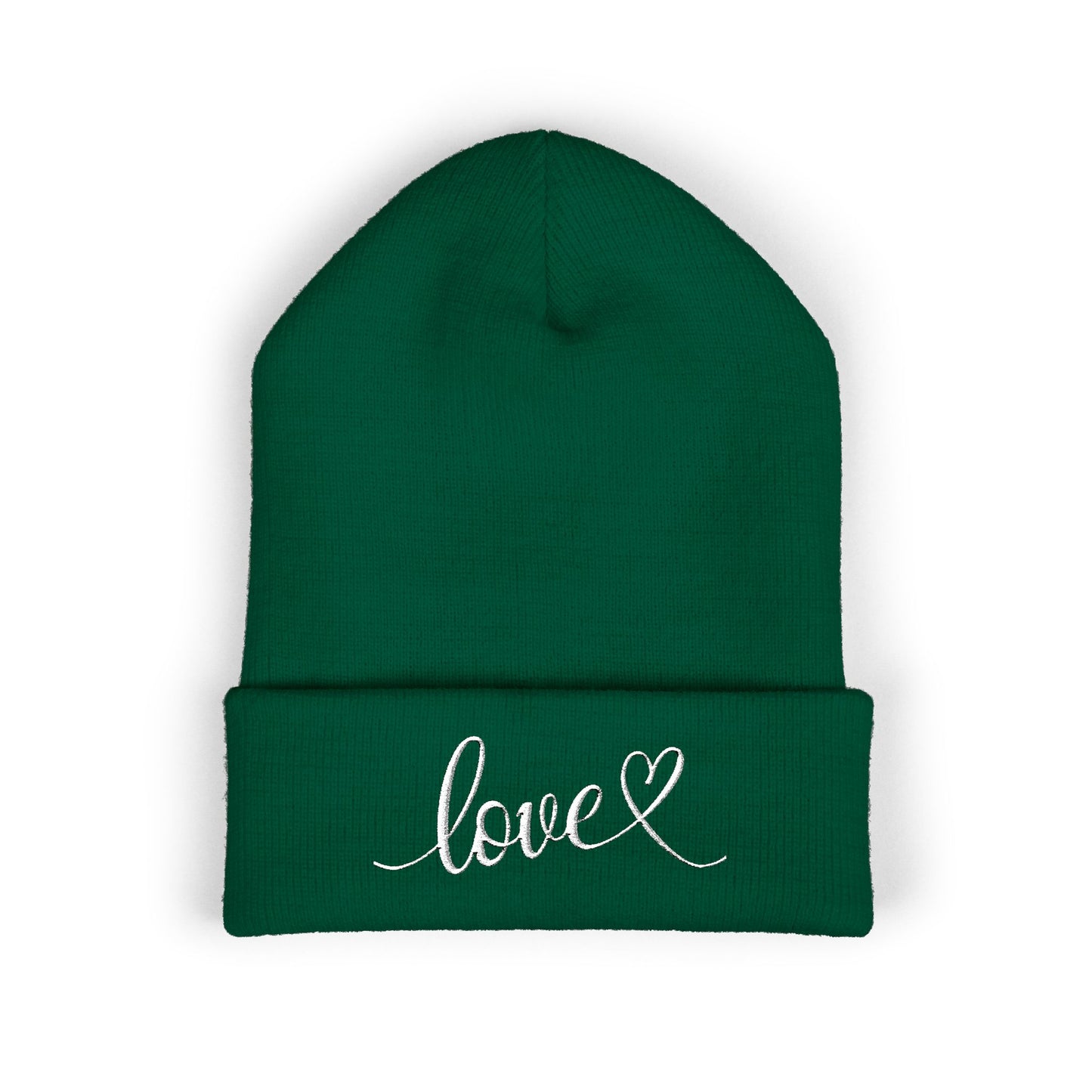 Embroidered Love Cuffed Beanie Cozy Knit Hat with Heart Script
