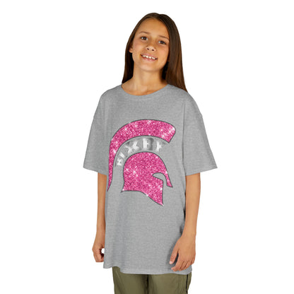 Bixby Spartan Pink Helmet Bling Youth Gildan Tee
