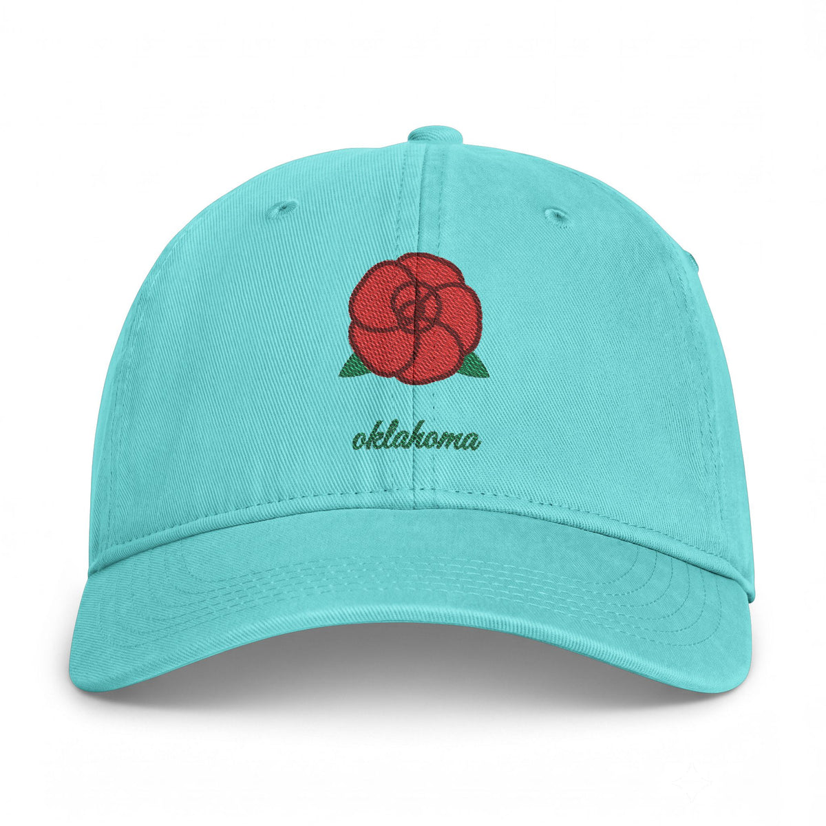 Oklahoma Rose embroidered washed cap in Chalky Mint, front view