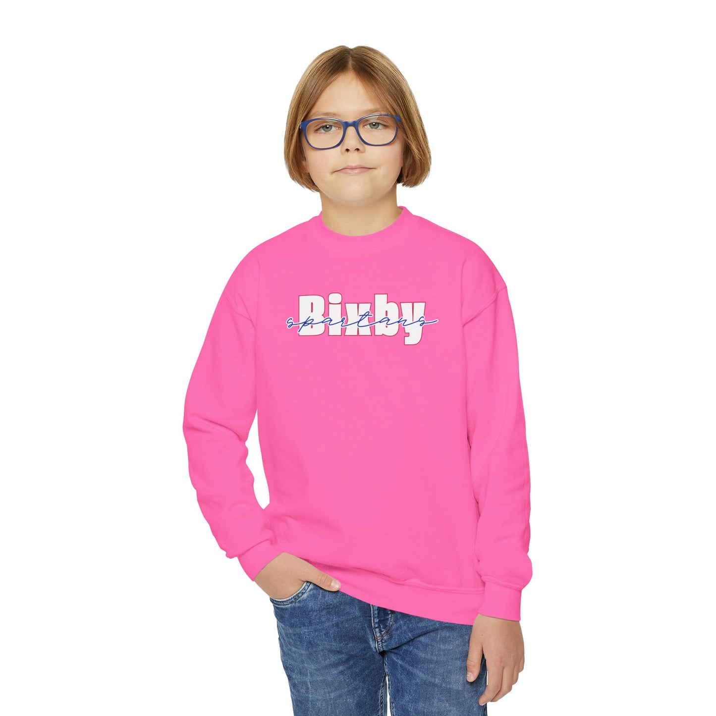 Bixby Spartans Cursive Youth Gildan Sweatshirt