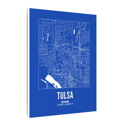 Tulsa Street Map Canvas, White on Royal Blue