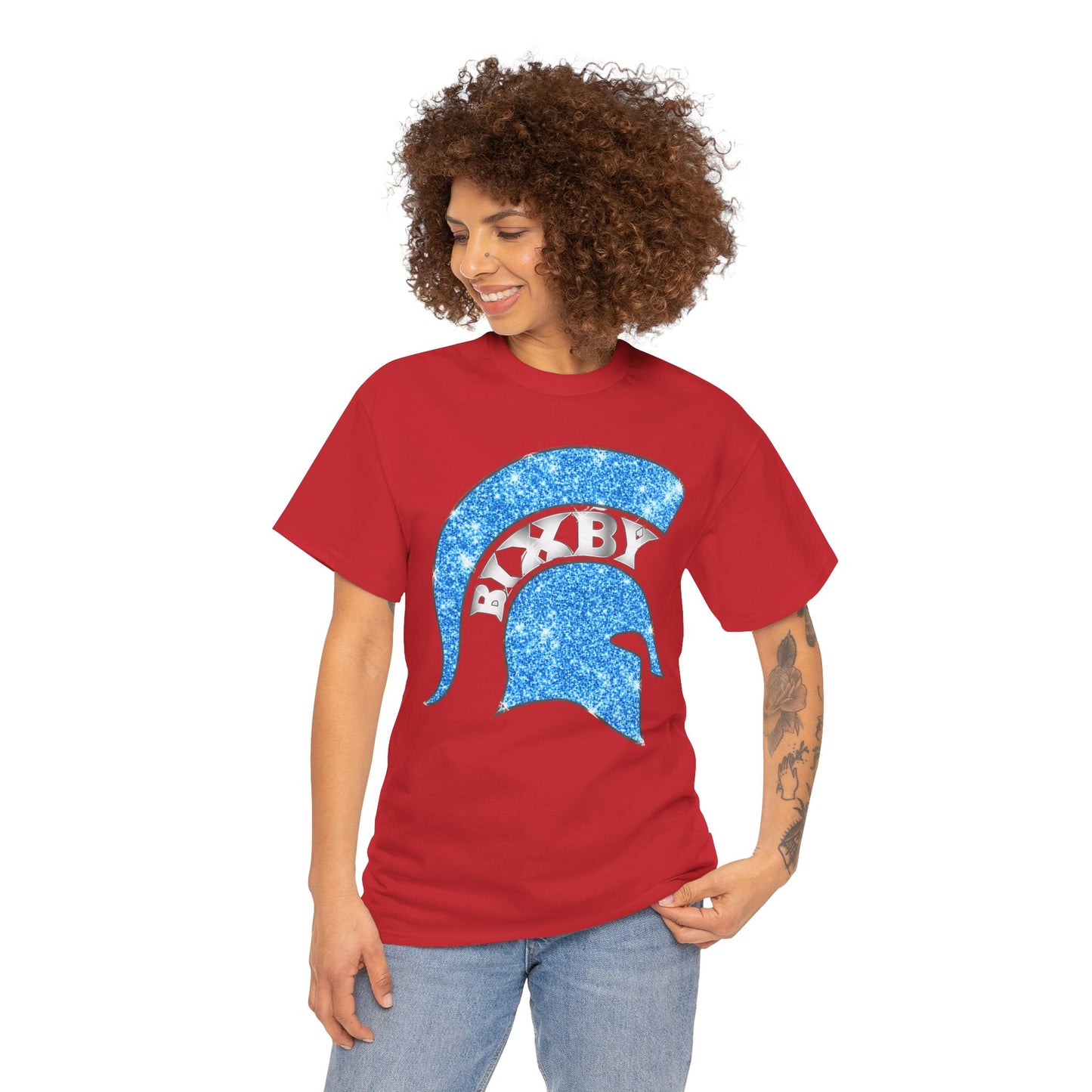 Bixby Spartan Blue Helmet Bling Gildan Tee