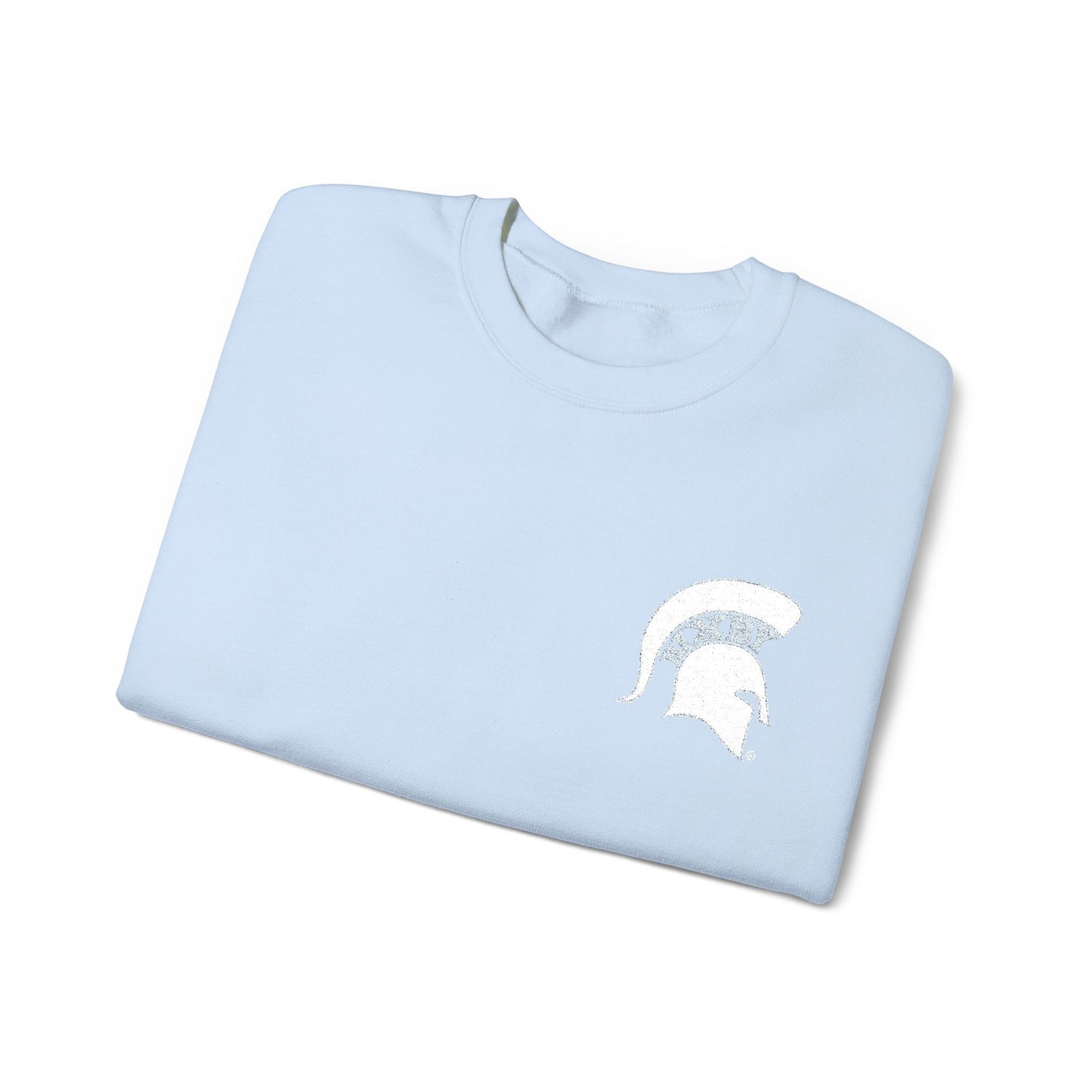 Embroidered White Spartan Helmet Gildan Sweatshirt