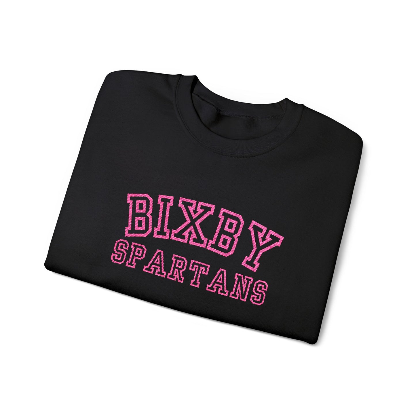 Bixby Spartans Embroidered Pink Font Gildan Sweatshirt