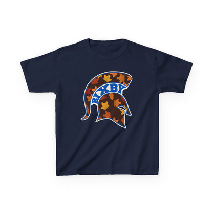 Bixby Spartans Fall Leaves Helmet Youth Tee – Kids Autumn Game Day Shirt