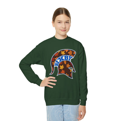 Bixby Spartans Fall Leaves Helmet Youth Sweatshirt – Kids Autumn Crewneck