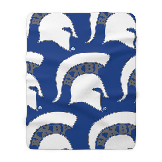 Spartan White Large Pattern Logo Comfy Sherpa Fleece Blanket