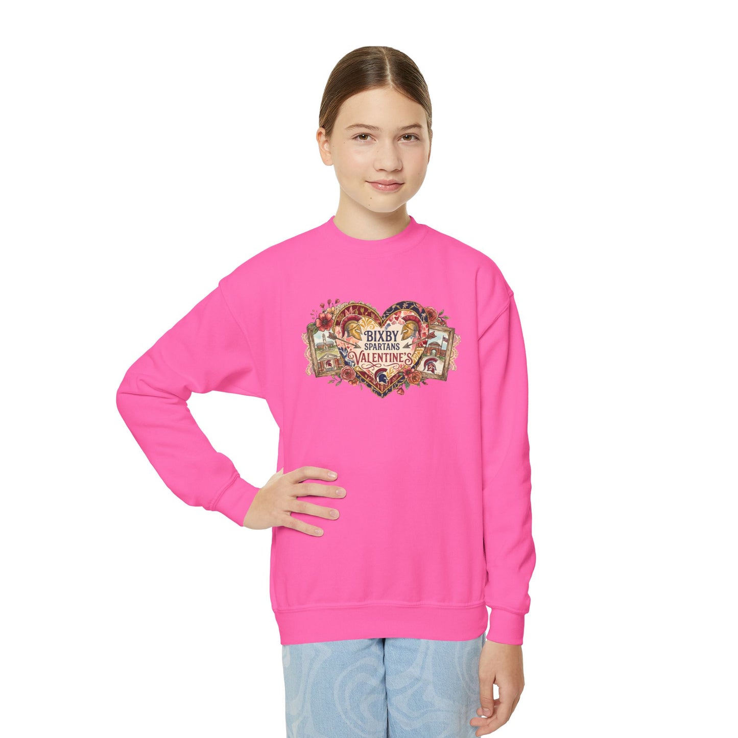 Bixby Spartans Youth Valentine's Day Heart Gildan Sweatshirt