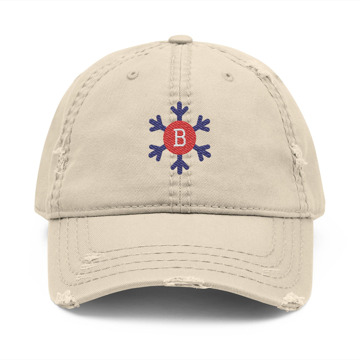 Bixby Spartans Snowflake B Distressed Dad Hat, Winter Embroidered