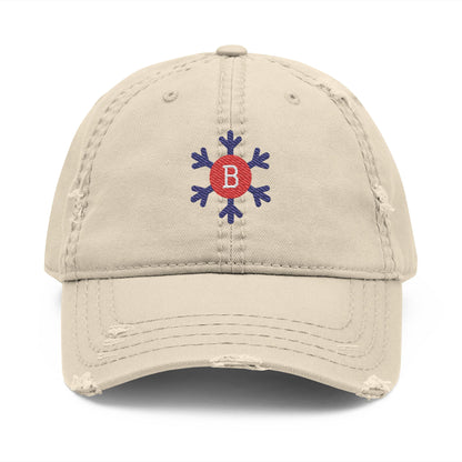 Bixby Spartans Snowflake B Distressed Dad Hat, Winter Embroidered