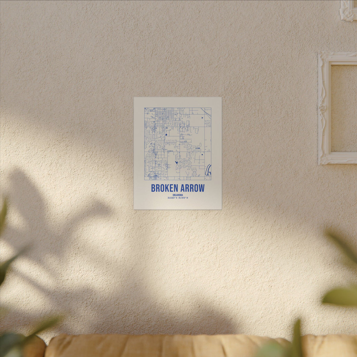 Broken Arrow Street Map Canvas, Royal Blue on Cream