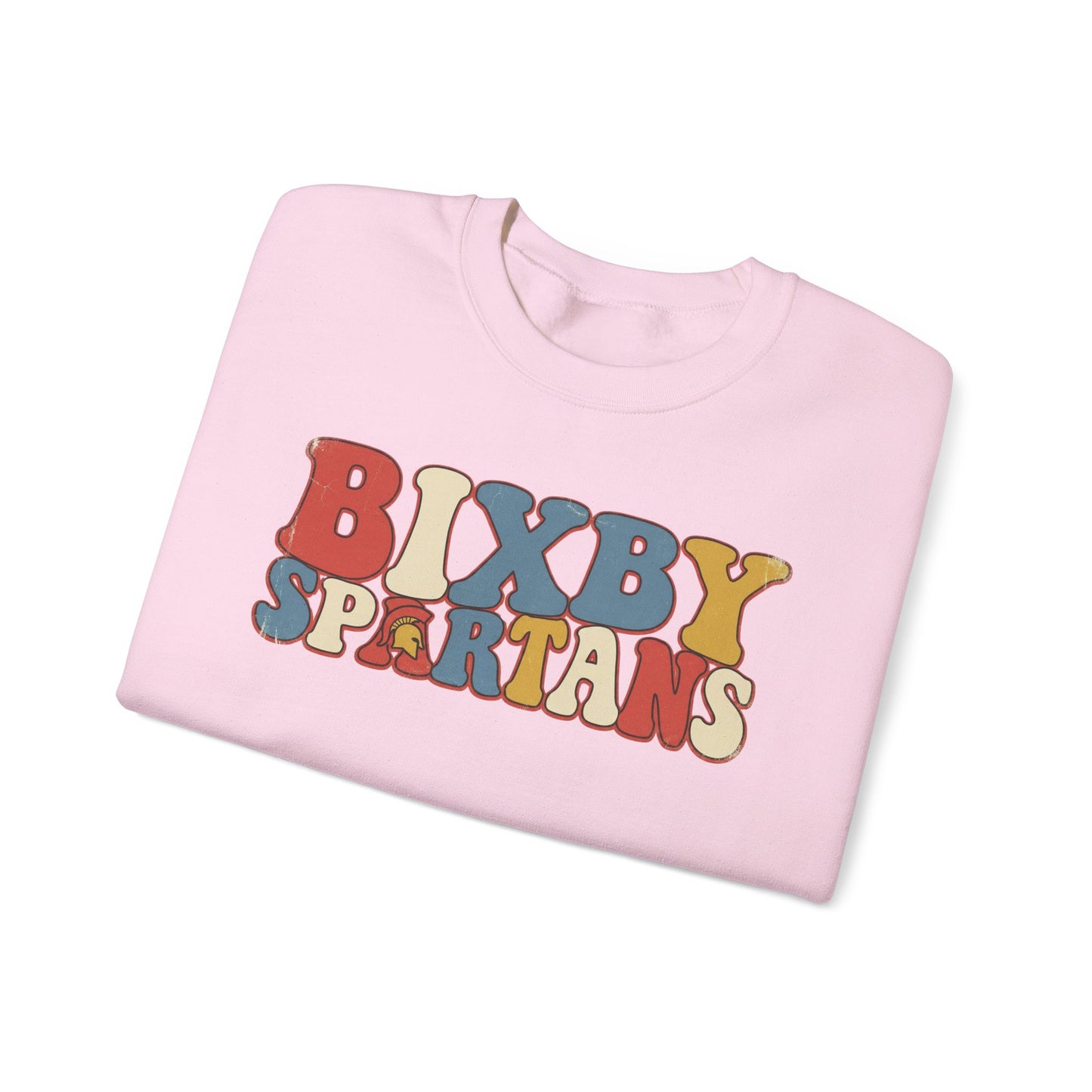 Bixby Spartans Retro 70's Vibe Distressed Print Gildan Sweatshirt